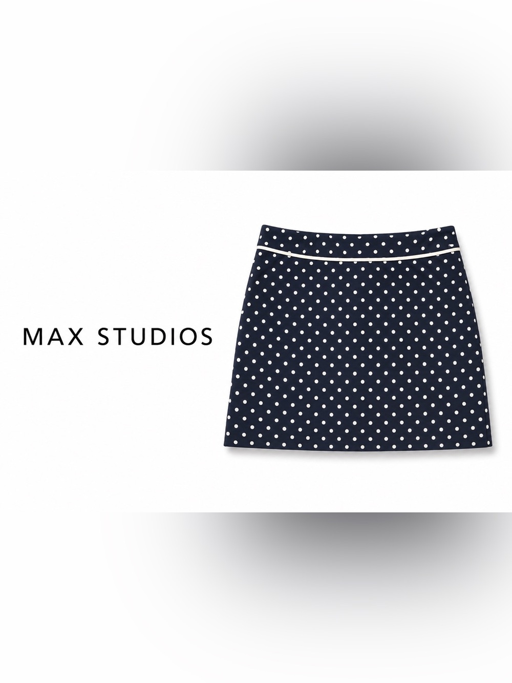 Max Studio Navy White Polka Dot A-Line Skirt Size 4 Preppy Classic